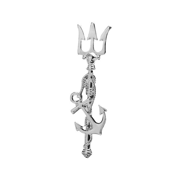 Vintage Trident Brooch Pin Metal Anchor Long Needle Lapel Pins Men's Suit - Picture 4 of 7